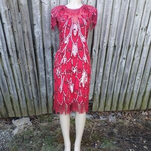 A.J BARI Vintage 80's Sequin/Floral Silk  Dress Size 14 for Women